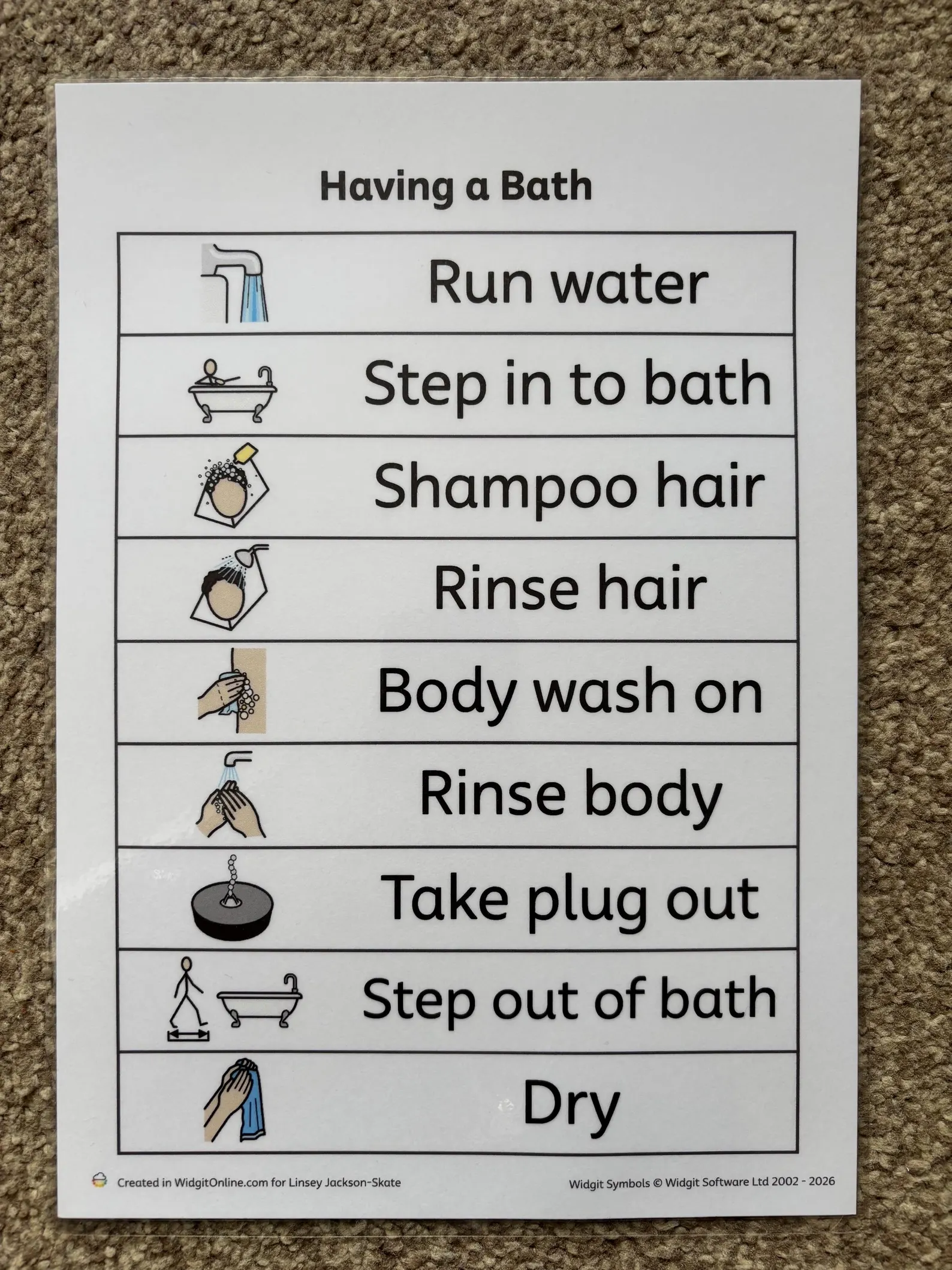 Having a Bath Routine SEN Visual Communication Board